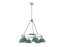 Golden 3306-6 CH-GN - Orwell 6-Light Chandelier in Chrome with Pine Green