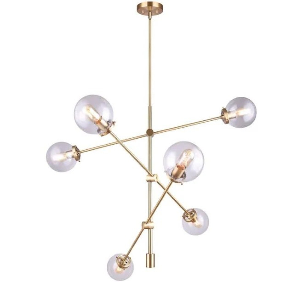 KALANI, Spec. ICH712B06HGD, HD GD Color, 6 Lt Rod Chandelier, 60W Type B or T, 41inch W x 44 - 80inc